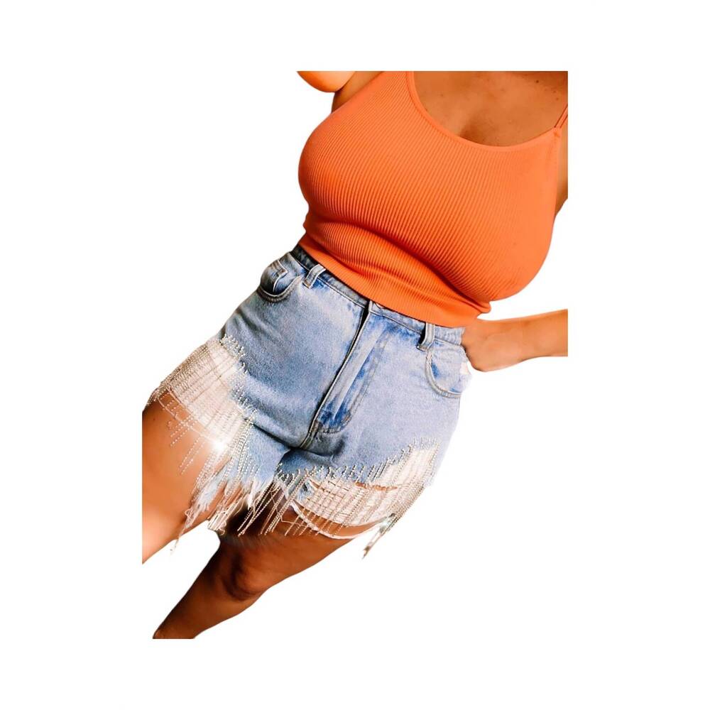 NEW WITH LOVE, MOLLY denim & diamonds shorts in blue